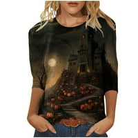 Grafičke težene žene Ženska modna tiskana labava majica rukava bluza okrugli vrat casual vrhovi