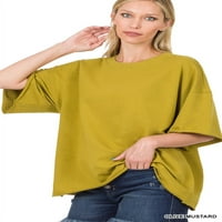 Zenana Women & Plus pamuk francuski francuski ramena ravna rub opuštena povremena čvrsta majica