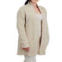 Ženski dugi rukav dva džepa navlažila otvorena prednja džemper kardigan jakna HK8189-Gry-m L