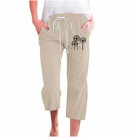 Yuwull ravne pantalone za žene za žene, visoki struk široke noge Capris hlače maslačke tiskane pamučne