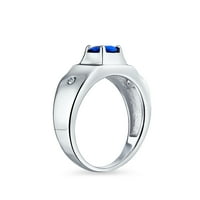 D Blue Sapphire CZ MENS zaručnički prsten. Srebrna srebra