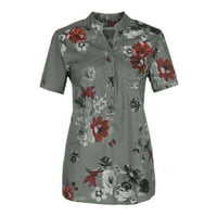 Qcmgmg ženske bluze srušiti casual labav fit gumb dolje na vrhu kratkih rukava cvjetne ljetne košulje
