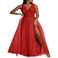 Avamo žene Maxi Haljine Solid Boja duga haljina V izrez Ljeto plaža Sundress dame a-line boemian crveni