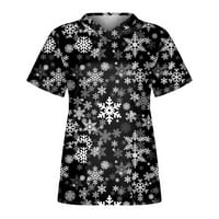 Ženska božićna haljina tiskani kratki rukav V-izrez Top radna odjeća casual džep top crni xl