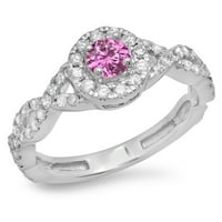 Dazzlingock Collection 14k Pink Sapphire & White Diamond Swirl Split Shank Bridal Halo Angažov prsten,