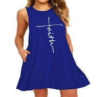 Abtel Ladies Sundress Swing kratke mini haljine jednostavne majice haljina za žene pulover plava blue