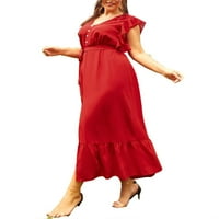 Casual ravnica V izrez Linijske haljine za crvenu plus veličine bez rukava