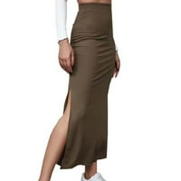 Ženska suknja s visokim strukom prorezana midi bodycon suknja Čvrsta boja elastična omotana hip suknja Svestrana suknja zazor kafe