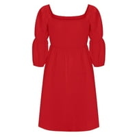 Ljetne haljine za ženski puff rukav kvadrat Boho rucke mini haljina elastična stručna haljina aline