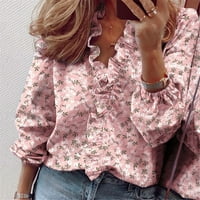 Shiusina majice za žene Ženski ljetni ruffle V-izrez kratki rukav, puna ružičasta ružičasta ružičasta