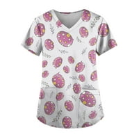 Ženski bluze Ženski etnički tiskani kratki rukav V-izrez V-izrez Radni džep bluza ružičasta L