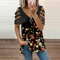Ženske košulje Ženska modna casual sa zatvaračem s V-izrezom tiskani majica s kratkim rukavima s kratkim
