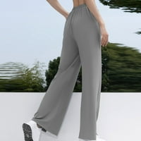 Obrezane hlače za žene hlače staze za staze visoki struk porast pune paljeve-nogu sive m