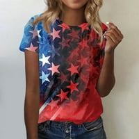 Sksloeg majice za žene Trendi Američka zastava Štampana majica kratkih rukava Casual Labavi V-izrez