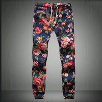 Aurouralne muške hlače cvjetne pamučne posteljine pantalone čipke gamaše muške ležerne hlače