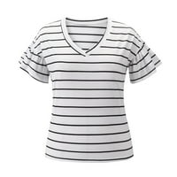 Ženske majice kratkih rukava za žene V-izrez Duks opušteno-fit pulover bluza Striped tisak na vrhu Casual