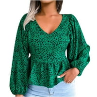 Kakina s tuničkim vrhovima za žene, žene dugih rukava Leopard Print Šifon košulja za košulje za čvorove Green, XL