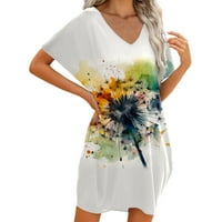 Ženske haljine Žene Ljeto Ležerne prilike Jednostavan cvijet leptir Print V izrez sa ramenu rukav ljetni