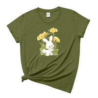 Majice kratkih rukava za žene labave ugrađene ležerne tunike Ljetni cvijet Print Comfy bluza Army Green