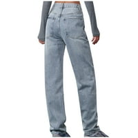 Lolmot Traperice za žene Modni struk ravni džepovi rupe kratke hlače široke noge vrećice Jeans Street