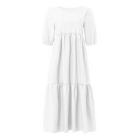 Ležerne haljine za žene Čvrsta sunčana haljina okrugla izrez srednje dužine kratkih rukava bijeli 2xl
