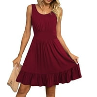 Podplug Ljetna haljina za žene, žensko ljeto Čvrsta boja Crewneck suknja čipka za torte suknja plutala
