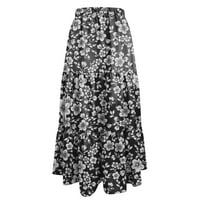 ManXivoo ženske suknje Žene Ljeto Boho Print Elastični struk nagli nalik liniji Flowy Swing Tined Džep Dugih koža Haljina ženske suknje crna