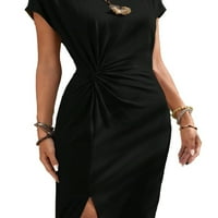 Ženska casual obična okrugla vrat ugrađena kratkim rukavima crne haljine XL