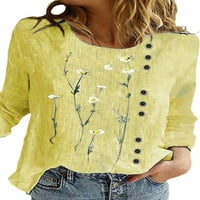 Groanlook dame majica cvjetni print ljetni vrhovi dugih rukava prozračna majica posada za vrat za žene labave baggy casual osnovni žuti 3xl