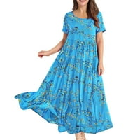 Xinqinghao Ljetne haljine za ženske casual labava maxi boemijska cvjetna haljina kratka rukava s kratkim