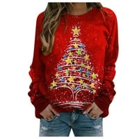 DrpGunly božićni džemper ispis dukserice dugih rukava povremena bluza pulover Crewneck duksevi ženske