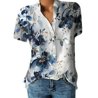 Youmylove Business Bluze za žensku modnu gumbu Džepna košulja V-izrez Loose Casual Cvjetni tiskani majica
