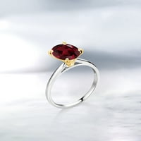 Gem Stone King 1. CT oval 8x crveni rodolitni granet srebrni prsten sa 10k žutom zlatnom prstenu