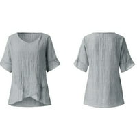 Hueook majice za žene plus veličine pamuk i posteljina okrugli vrat kratki rukav gumbi sa punim bojama