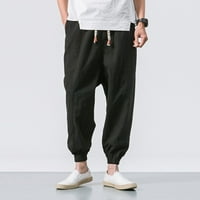 Muške pamučne posteljine čvrste elastične strugove casual pantalona nacrtavaju misne hlače sa džepovima