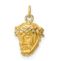 Carat u karatsu 14k žuti zlatni šuplji polirani i saten mali Isus medaljinski šarm sa 14k žutom zlatnom
