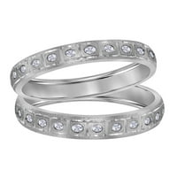 Čvrsta 14K bijelo zlato i njezina okrugla Diamond Podudaranje par tri prstena za vjenčanje za angažman