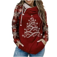 Scyoekwg Clearence ženske dukseve dugih rukava Top dugih rukava s kapuljačom s kapuljačom dukserice casual majice pulover vrhove božićne prevelike duksere Crveni XL