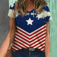 Dan za neovisnost žena nanosi američku zastava tiskana majica V izrez kratkih rukava Bluza Retro pulover