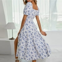 Clearsance Ljetne haljine za žene tiskane dužine gležnja A-line kratkih rukava casual decline haljina