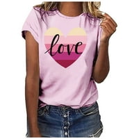Majice za žene plus veličine Valentines Dan majica Ljubav Heart Print Top kratkih rukava Crew Crt Majice