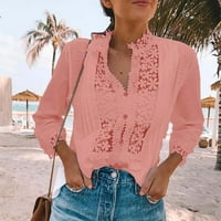 Clearsance Ljeto vrhovi dugih rukava casual bluza Čvrsta žena bluze V-izrez Lola, ružičasta, m