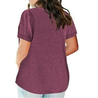 FENGQQUA PLUS veličina za ženska dužina lakta labav fit bluza plus veličina vrhova za seksi bluza V-izrez čipka labav bluza s kratkim rukavima crvena l