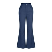 Wyongtao široke pantalone za noge za žene udobne čvrsti džep visoki struk ležerne slim fit flared pantalone
