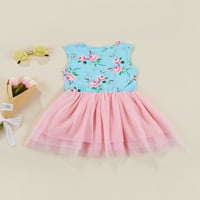 Uskršnja haljina bez rukava bez rukava sa šivanjem mreža, zečji cvjetni uzorak slatki stil odjeće