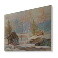 Art DesimanArt 'Zimska seoska pejzaž III' kabina i kućica Wood Wall Art - prirodno borovo drvo u. širom