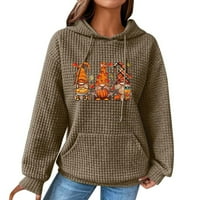 Sksloeg Halloween Dukmirt za žene Trendy dugih rukava ženska vunena vučnica udobne dukseve sa džepom dame pulover džemper duks pahuljica pukotina mačja bat tiskane majice, smeđa 3xl