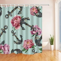 Nautička duga vodkolor morska sidra i božurska cvijeća u tirkiznoj poliesterskoj tkaninoj zavjesi, kupatilo