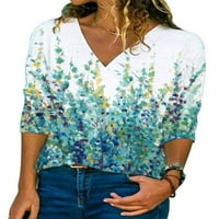 Ženska cvjetna casual vrhovi jesen dugi rukav V pulover za izrez Labavi bluzi košulje tuničke salona