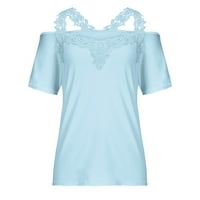 Kakina s ženskim plusom vrhova vrhova moda Modni ženski ljetni V-izrez casual čipkasti patchwork solid caims bluzu